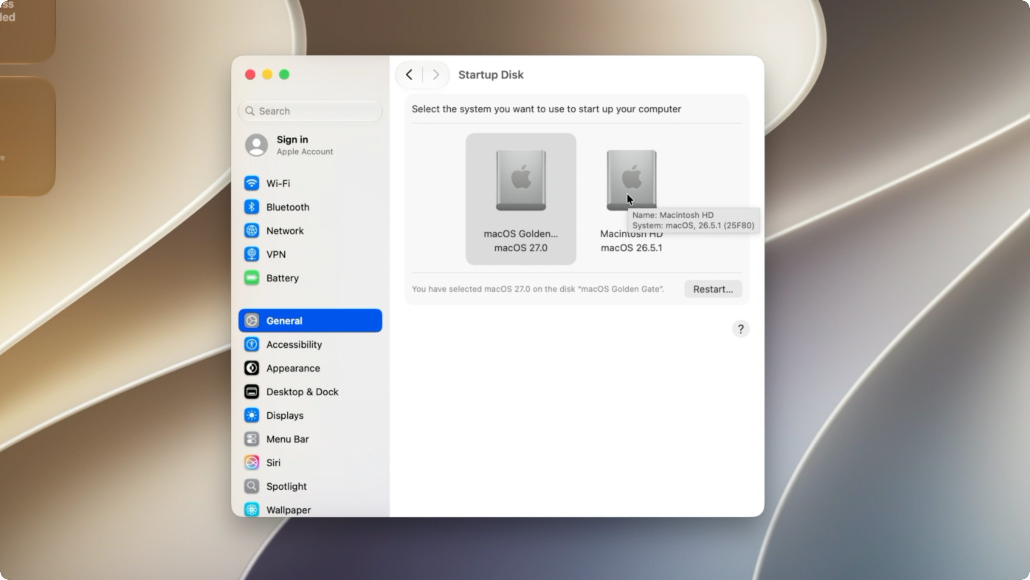 Selecting macOS startup disk