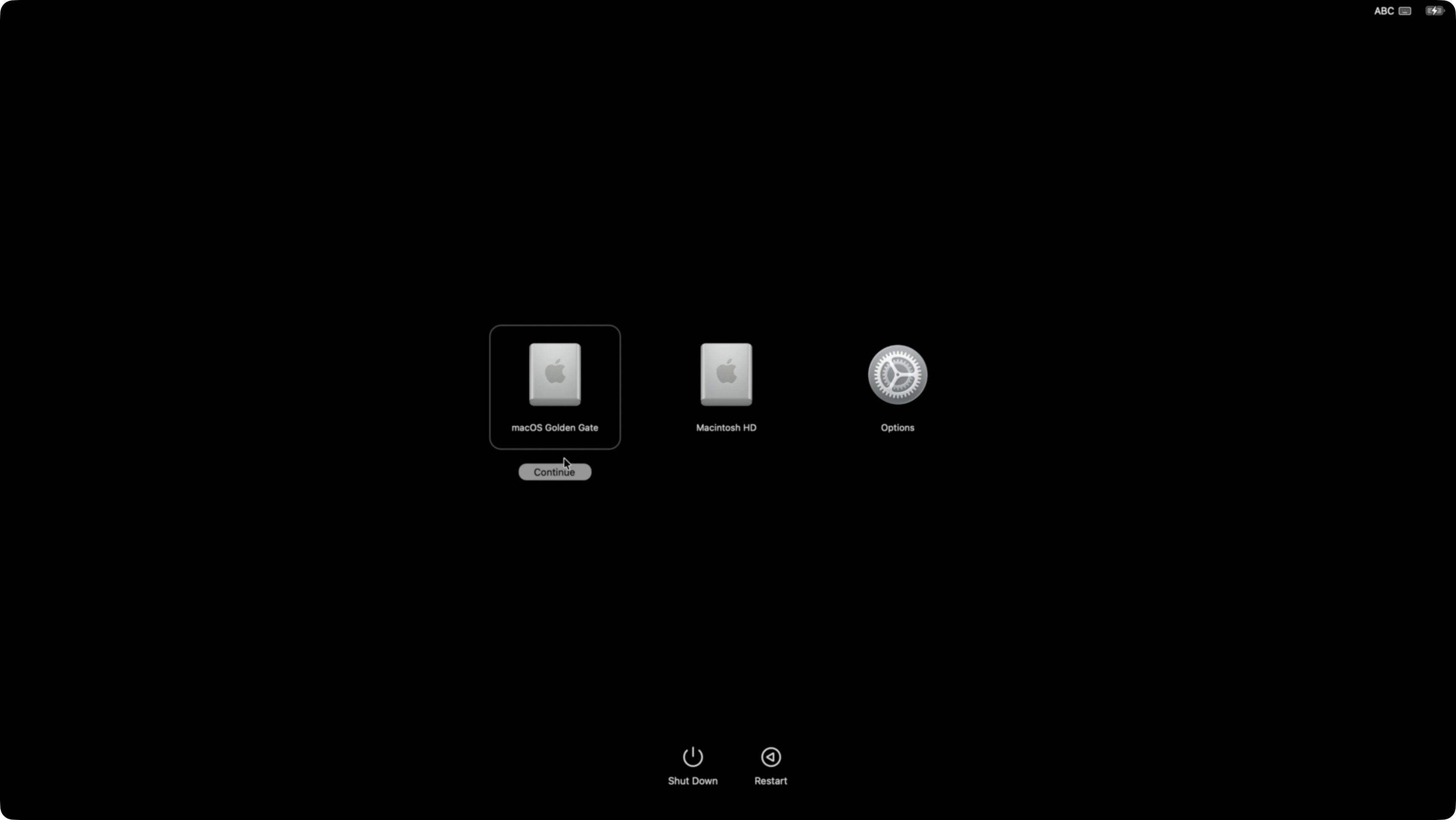 Booting APFS volume macOS Golden Gate