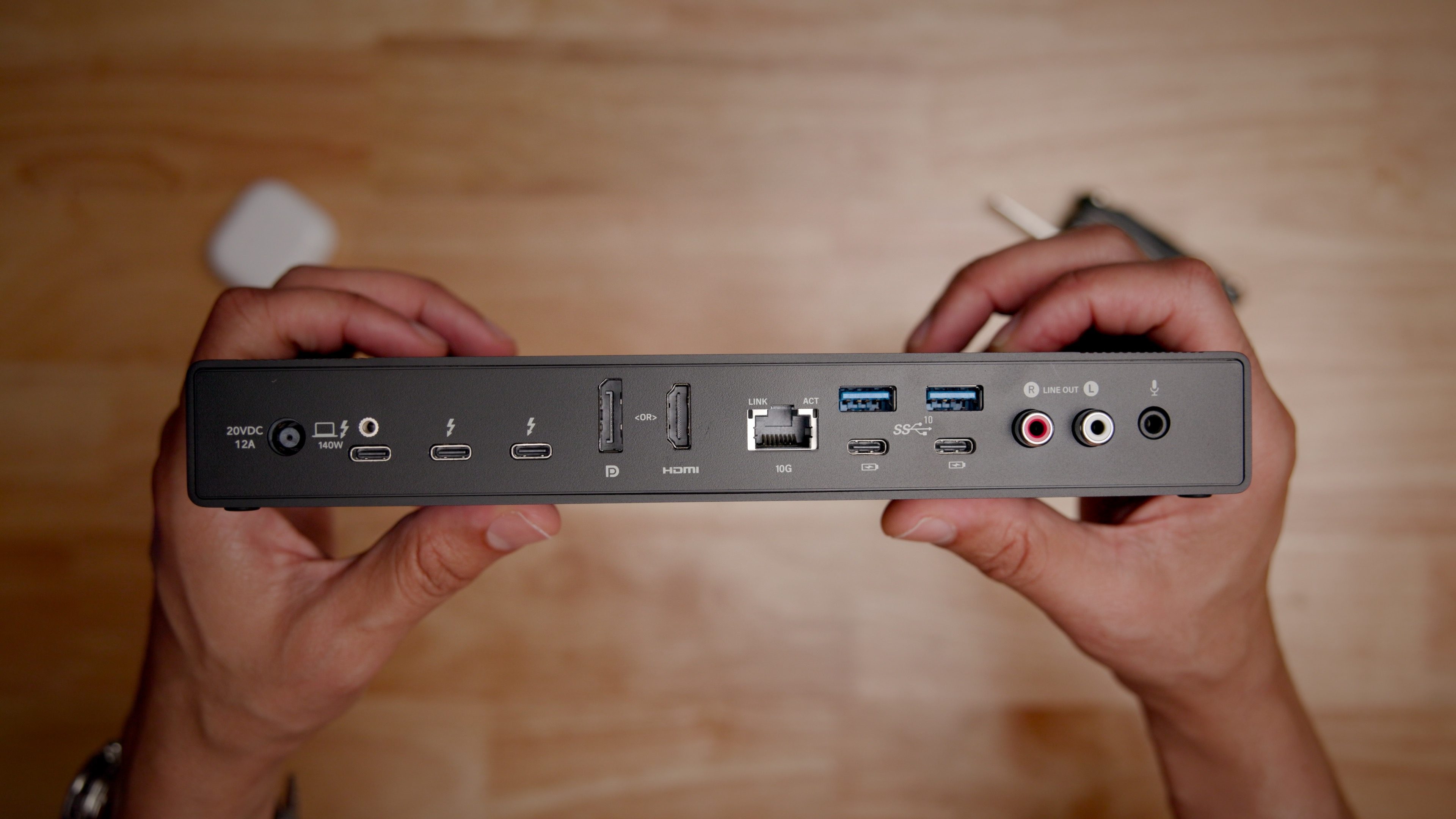 The Sonnet Echo 21 Thunderbolt 5 SuperDock's front port panel